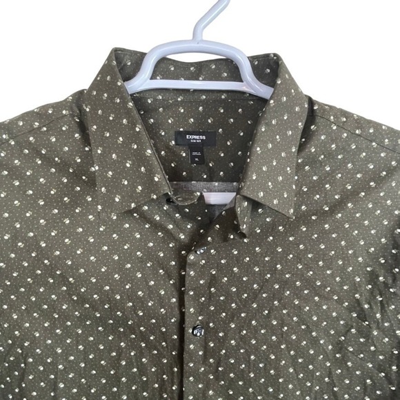 Express Slim 1MX Men's Shirt Button Up Long‎ Sleeve Brown Floral Size XL - Picture 2 of 6
